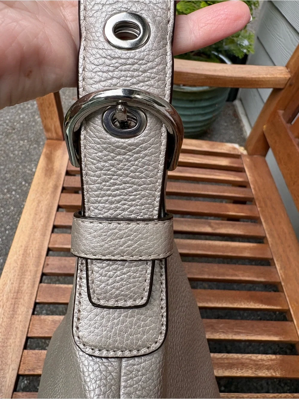 Coach Metallic Silver Pebbled Leather Hobo Bag
